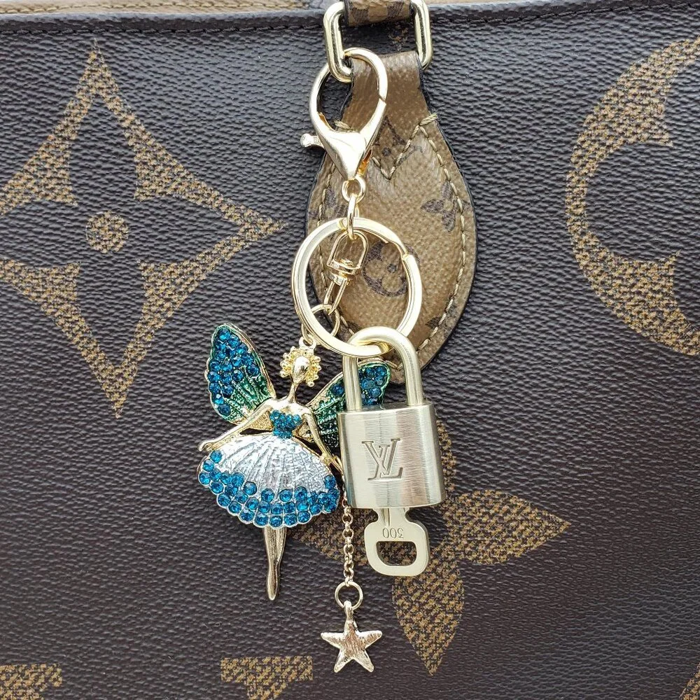 Authentic Louis Vuitton Lock & Key with Unbranded Fairy Charm, Keychain